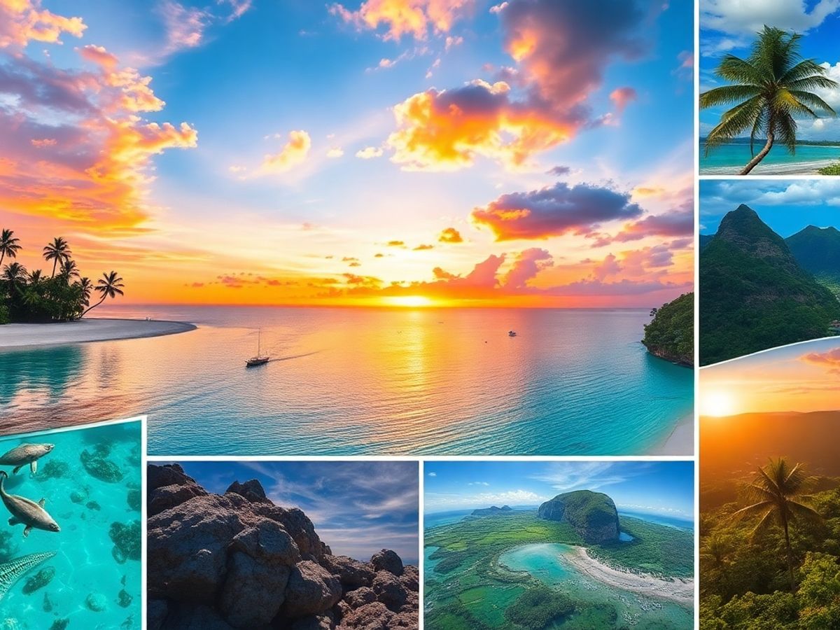 Colaj foto cu destinații exotice de vacanță.