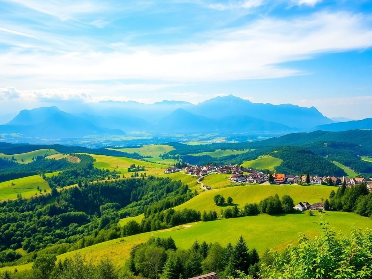 Peisaj natural din România, coline și munți impresionanți.