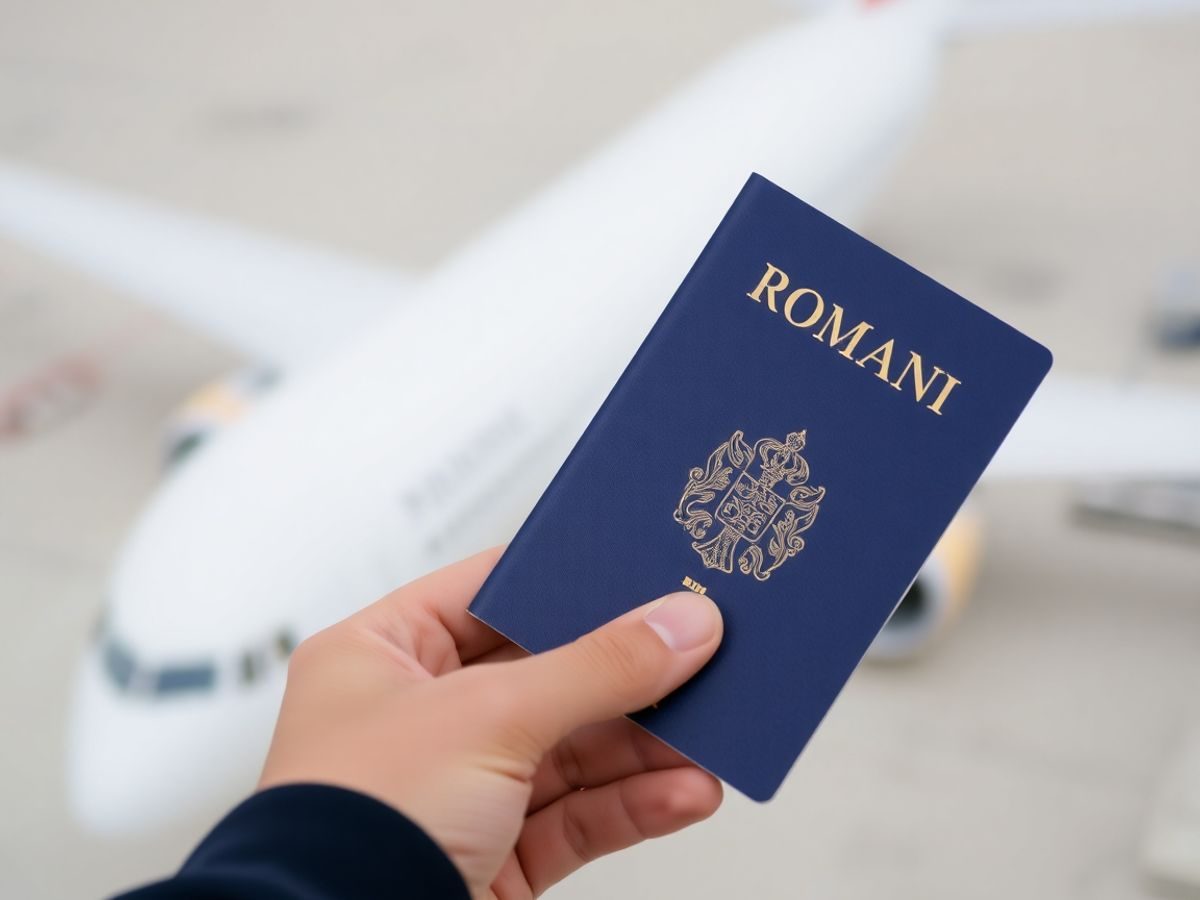 Pașaport românesc și aeroport.